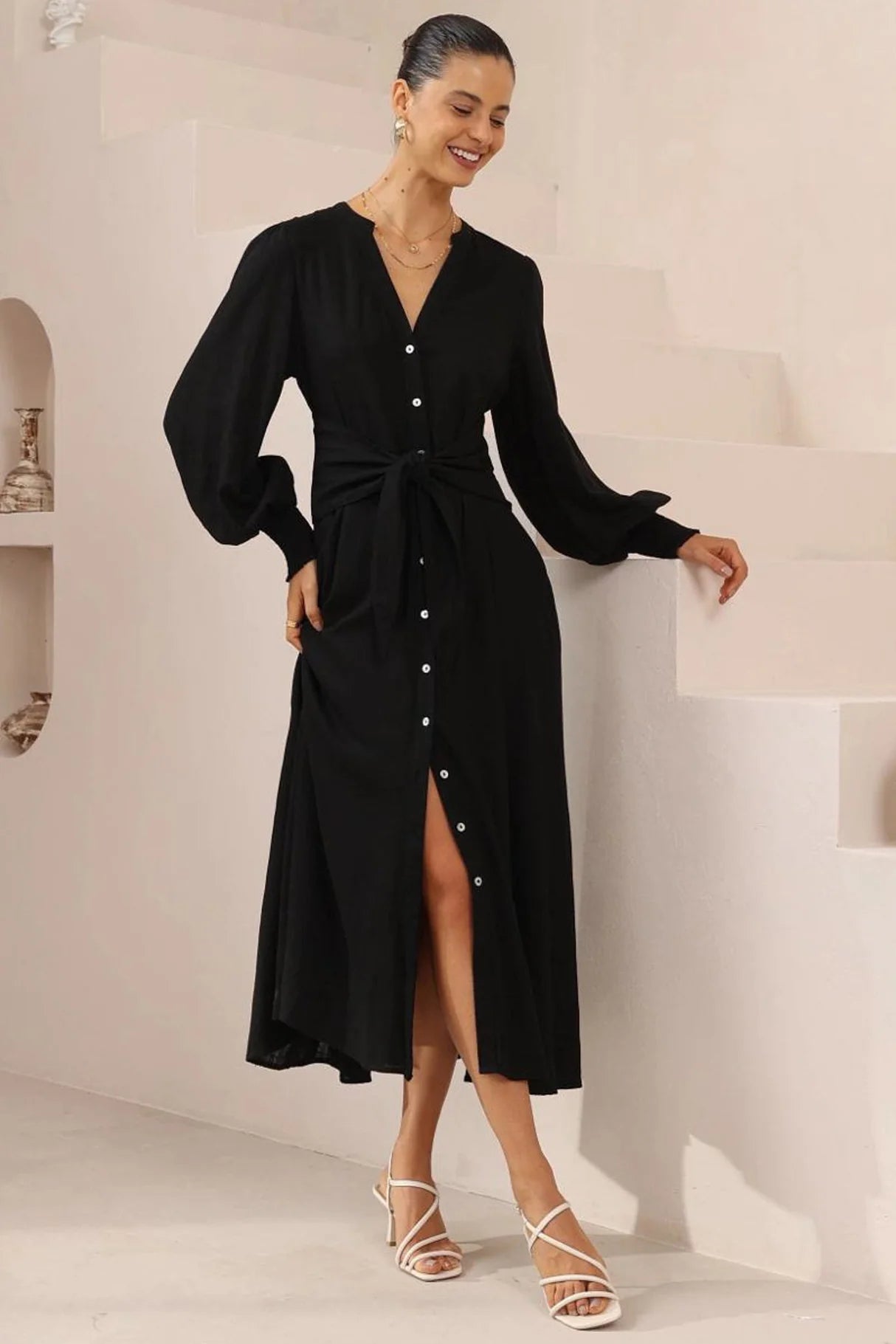 Freya Midi Dress - Ebony