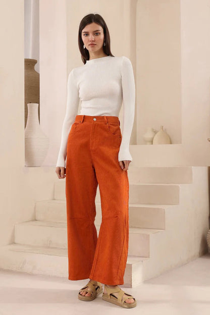 Josie Barrel Leg Corduroy's - Rust