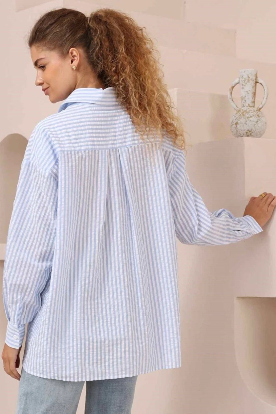 Marlow Oversized Stripe Shirt - Blue