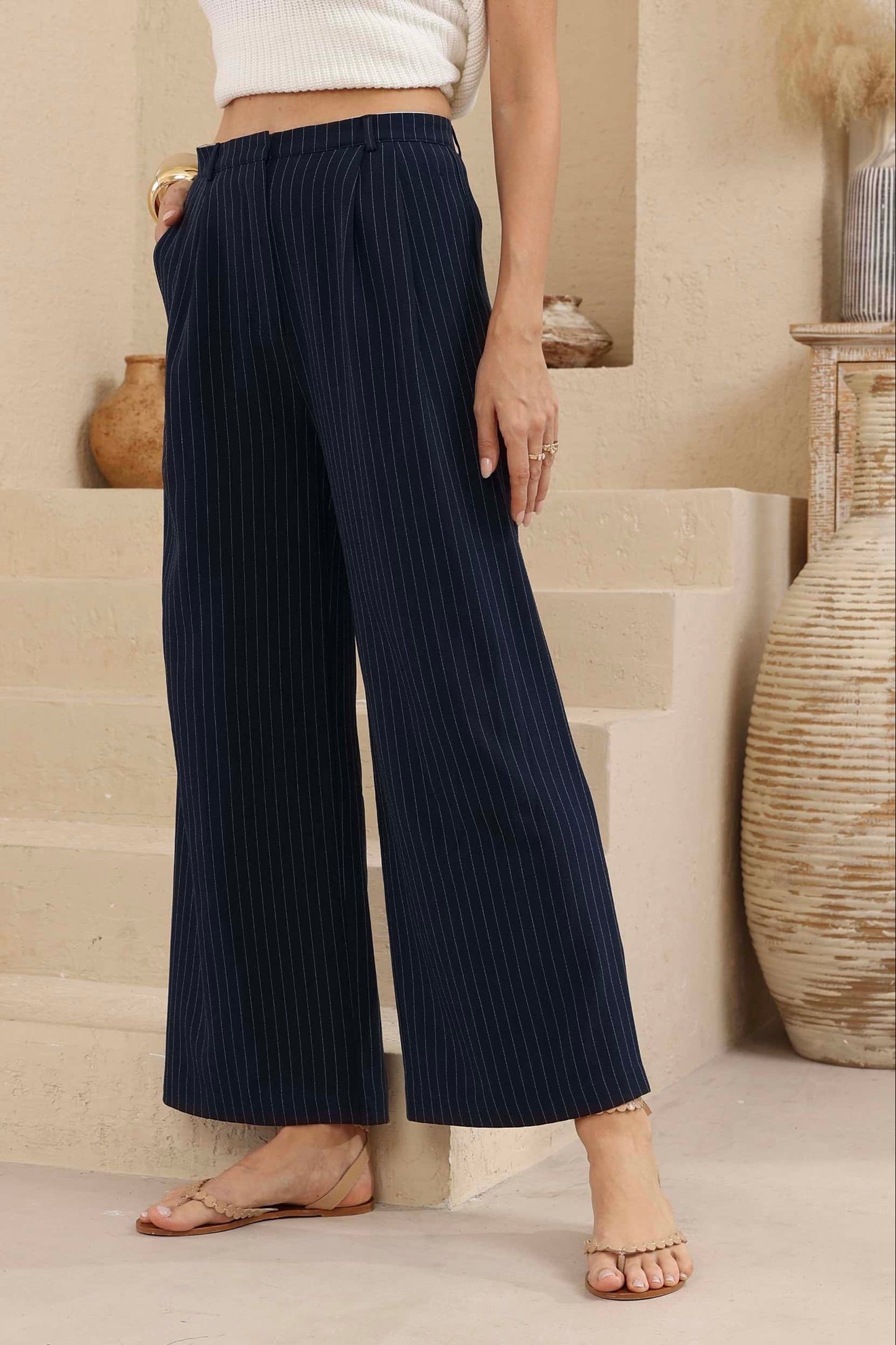 Solana Pinstripe Pant - Navy