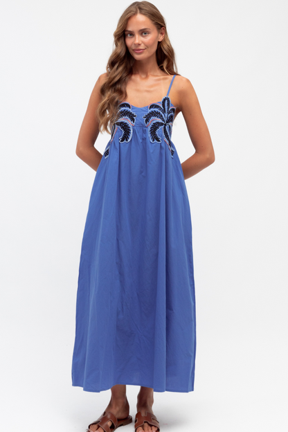 Del Mar Embroidered Maxi - Cobalt