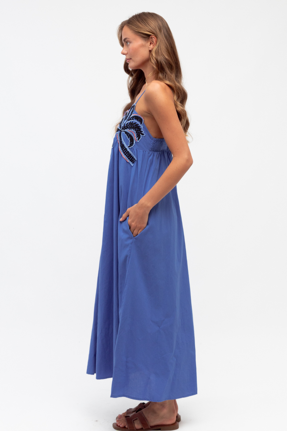Del Mar Embroidered Maxi - Cobalt