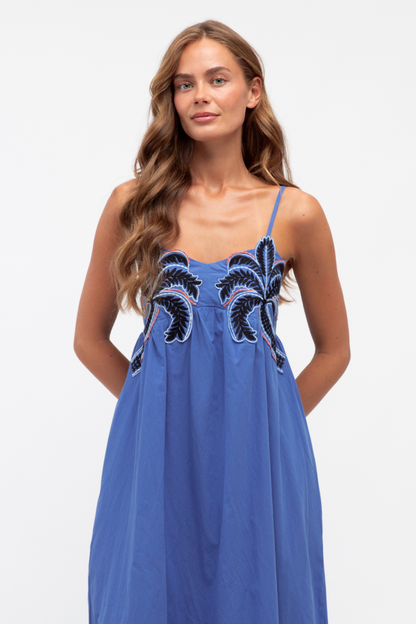 Del Mar Embroidered Maxi - Cobalt