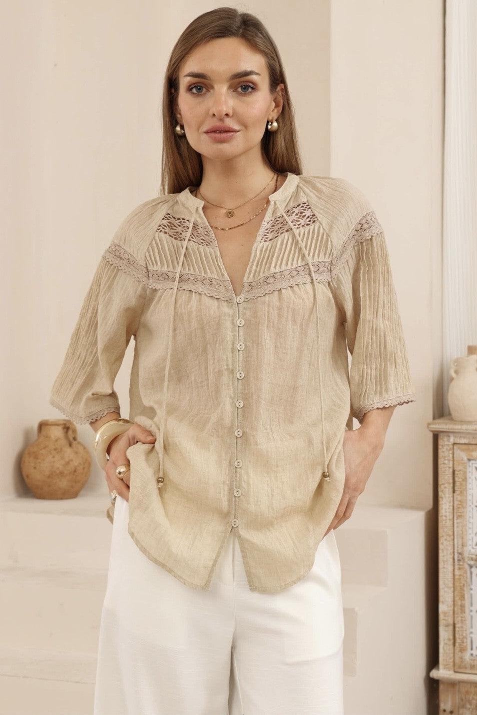 Estelle Boho Blouse - Sand