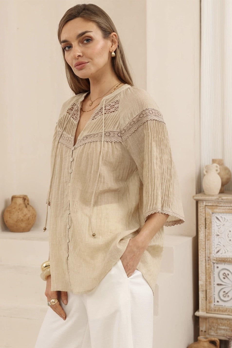 Estelle Boho Blouse - Sand