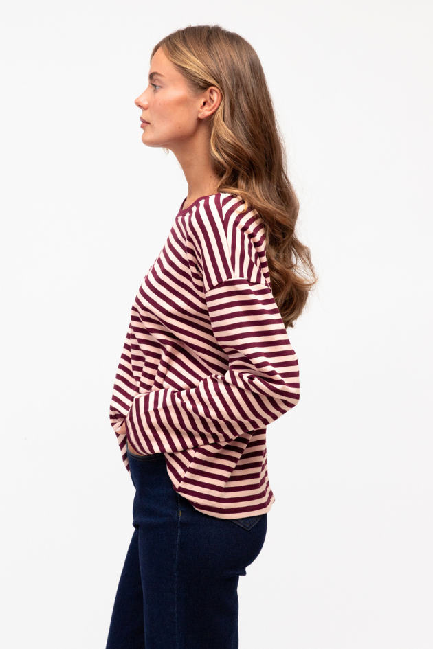Gia Long Sleeve Top - Merlot Stripe