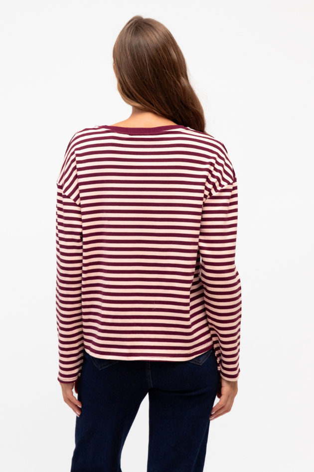 Gia Long Sleeve Top - Merlot Stripe