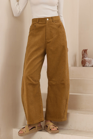 Lola Cord Barrel Pant - Camel