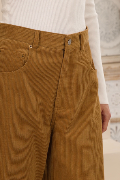 Lola Cord Barrel Pant - Camel