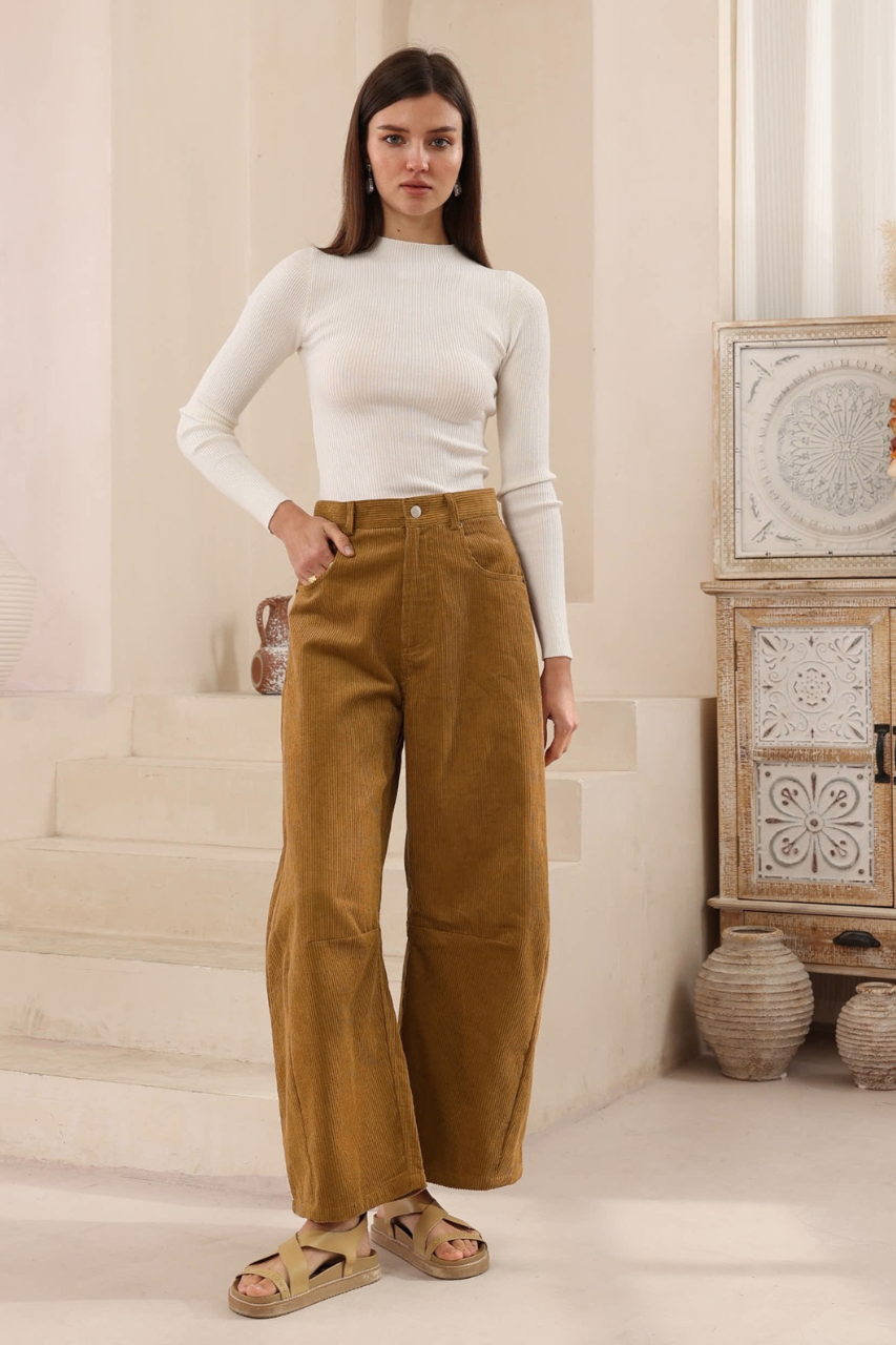 Lola Cord Barrel Pant - Camel