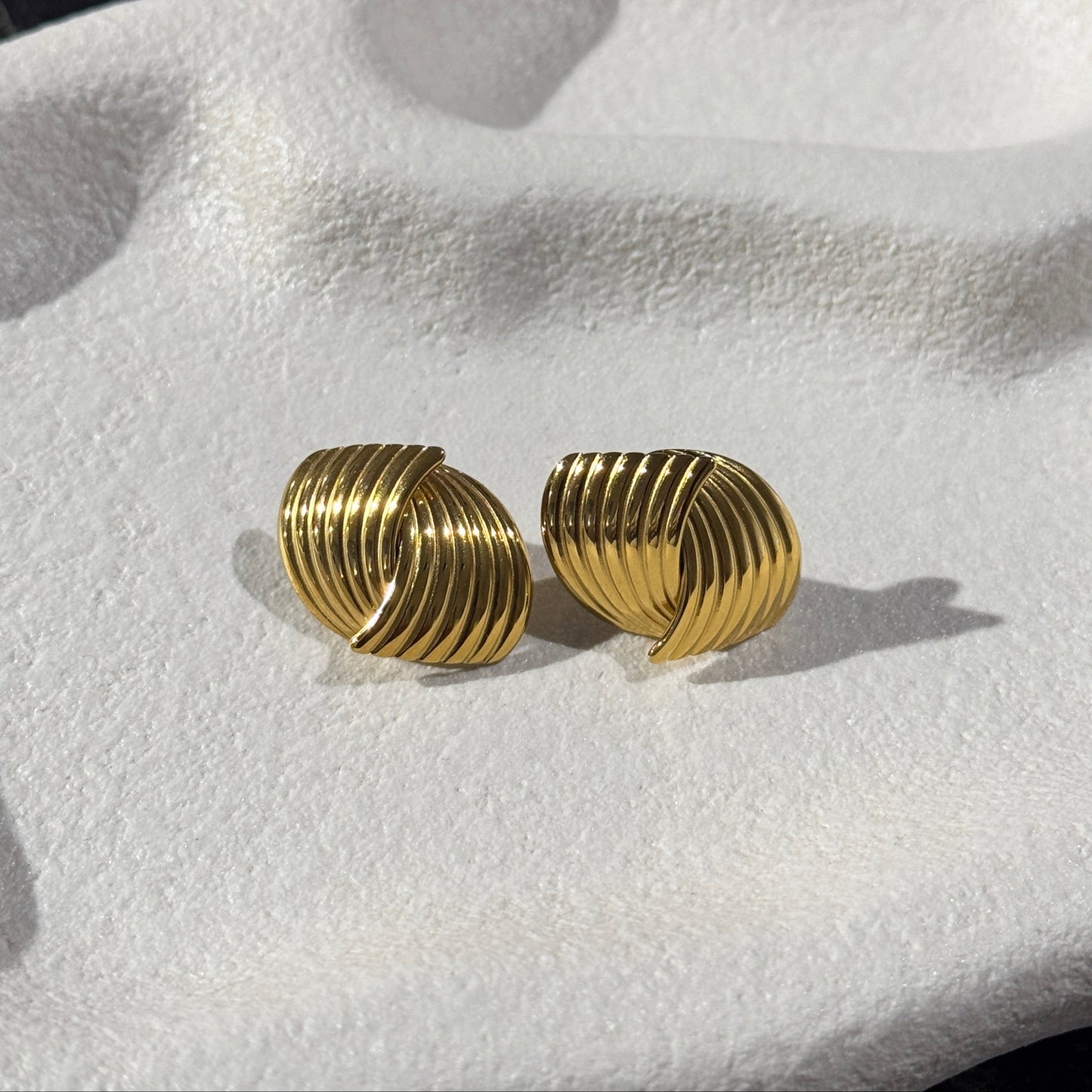 Gold Ribbed Stud Earrings