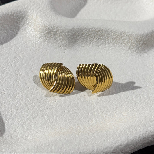 Gold Ribbed Stud Earrings