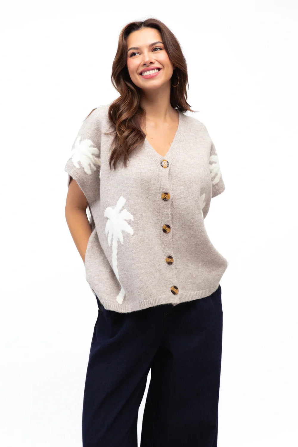 Palm Embroidered Knit - Natural