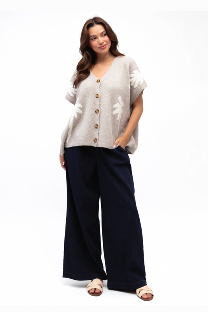 Palm Embroidered Knit - Natural
