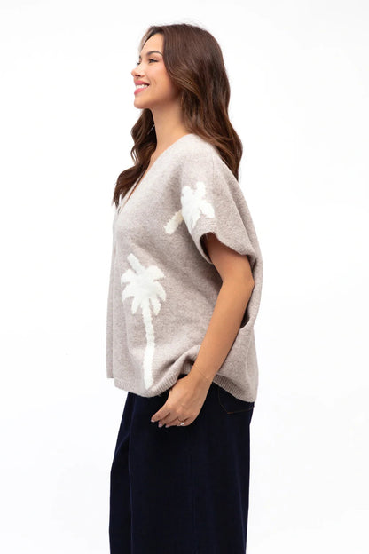 Palm Embroidered Knit - Natural