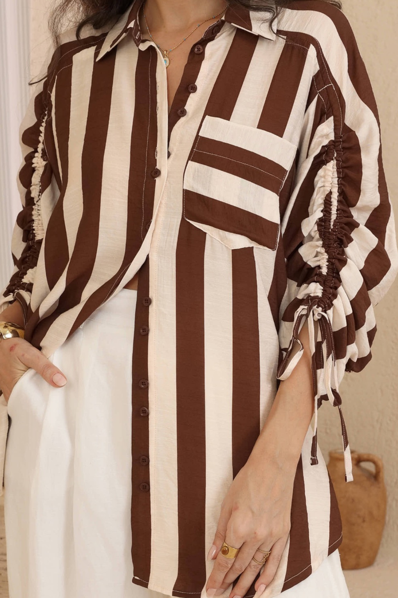 Amara Shirt - Cocoa Stripe