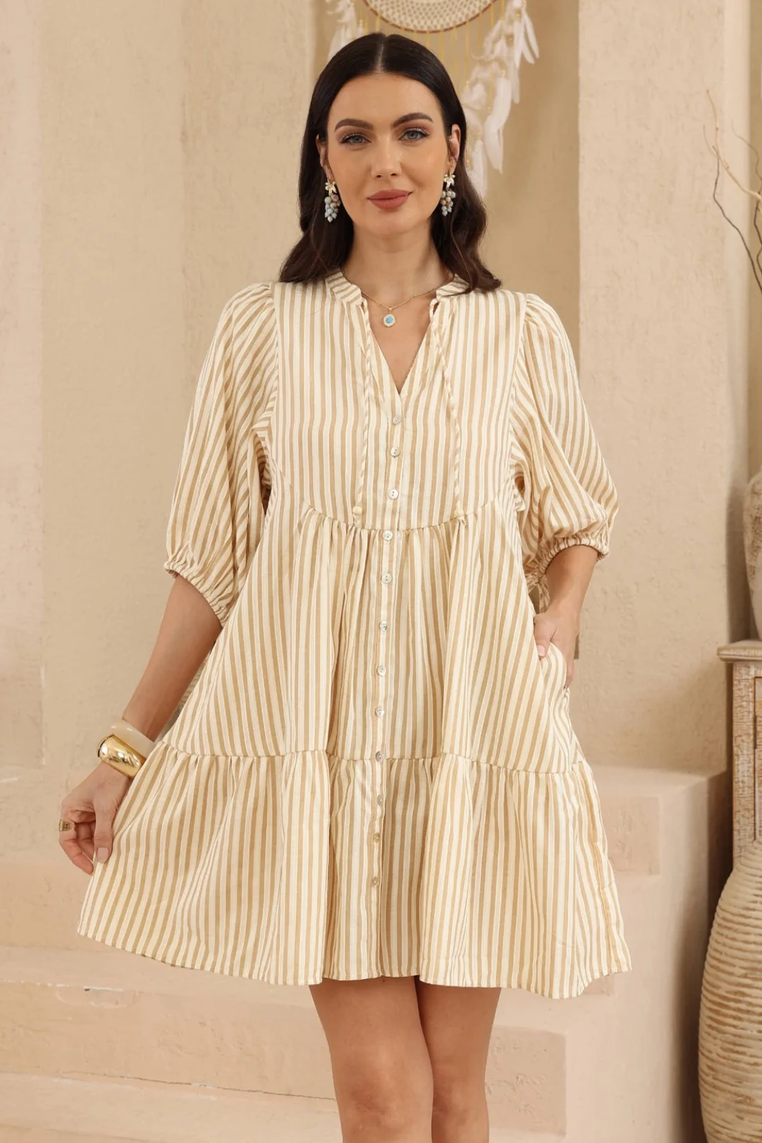 Georgia Sun Dress - Tan Stripe
