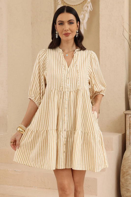 Georgia Sun Dress - Tan Stripe