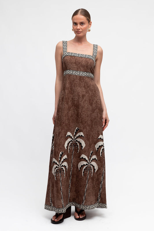 Tropical Mosaic Maxi Dress - Coconut Husk
