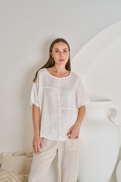 Bria Linen Top - Ivory