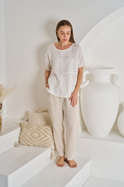 Bria Linen Top - Ivory