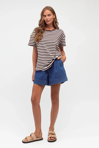 Easy Tuck Stripe Tee - Choc