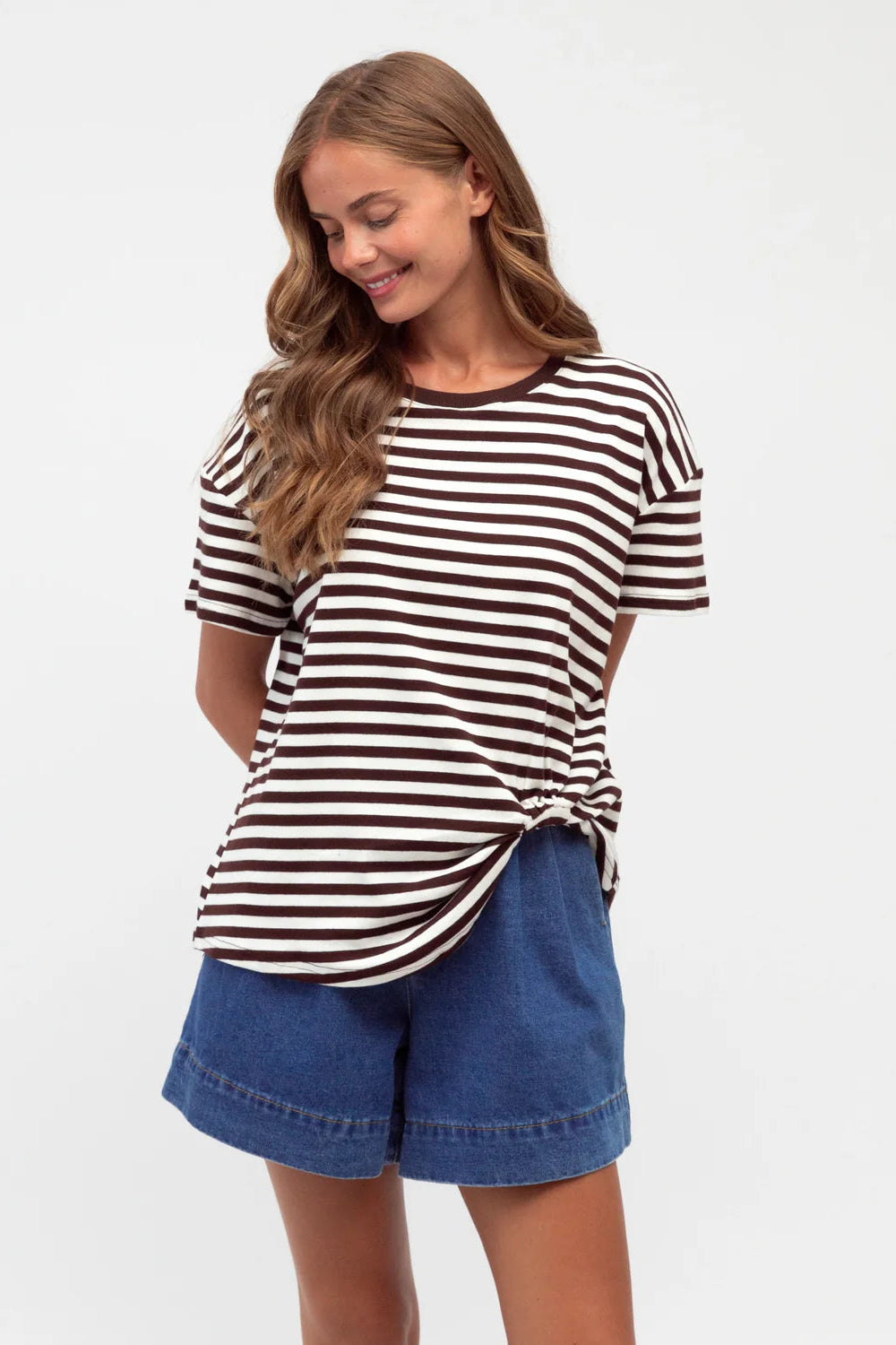 Easy Tuck Stripe Tee - Choc