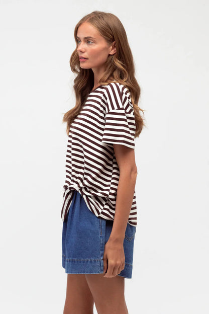 Easy Tuck Stripe Tee - Choc