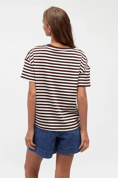 Easy Tuck Stripe Tee - Choc