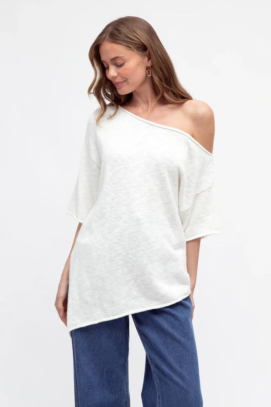 Gia Knit - Off Shoulder Top - White