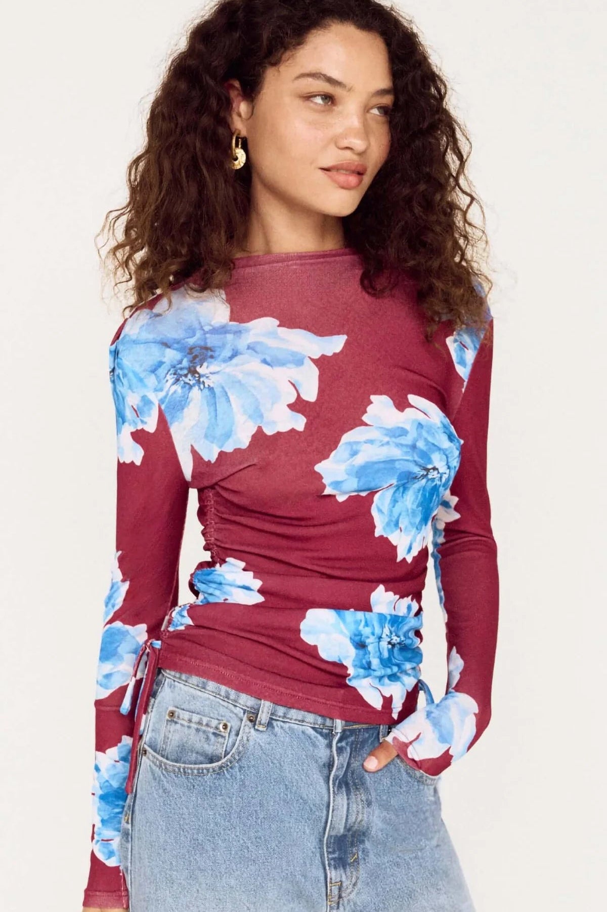 MINKPINK - Fiorella Mesh Top - Wine / Blue