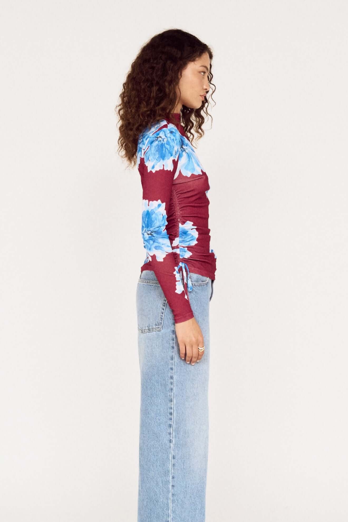 MINKPINK - Fiorella Mesh Top - Wine / Blue