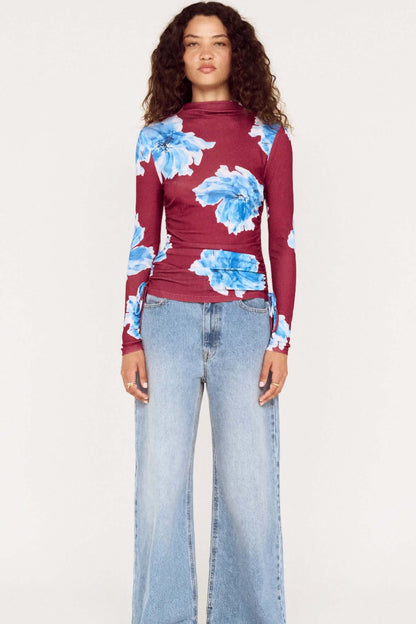 MINKPINK - Fiorella Mesh Top - Wine / Blue