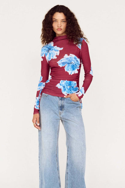 MINKPINK - Fiorella Mesh Top - Wine / Blue