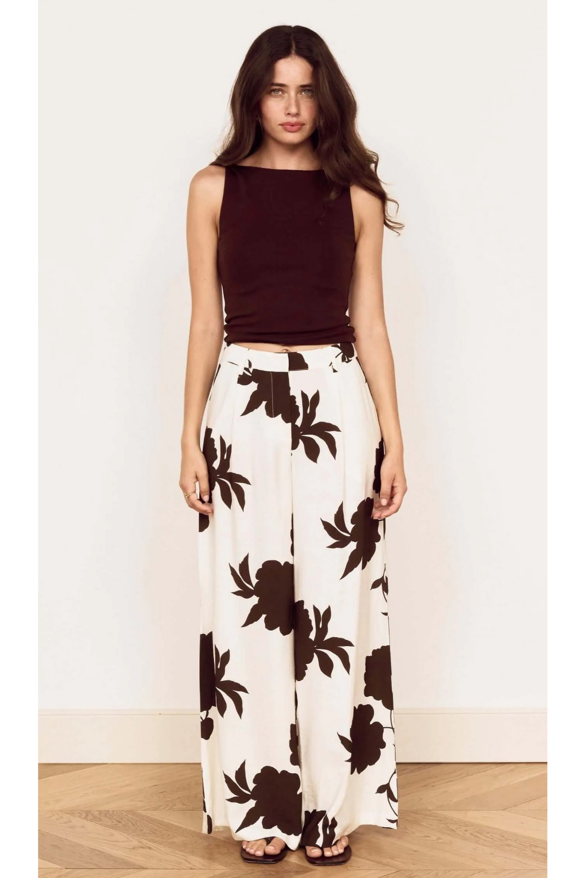MINKPINK - Elodie Wide Leg Pant - Choc/Floral