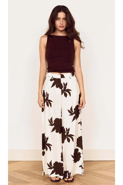 MINKPINK - Elodie Wide Leg Pant - Choc/Floral