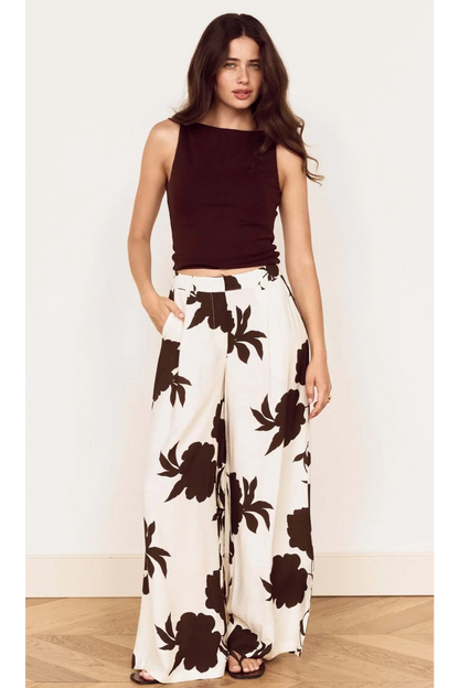 MINKPINK - Elodie Wide Leg Pant - Choc/Floral