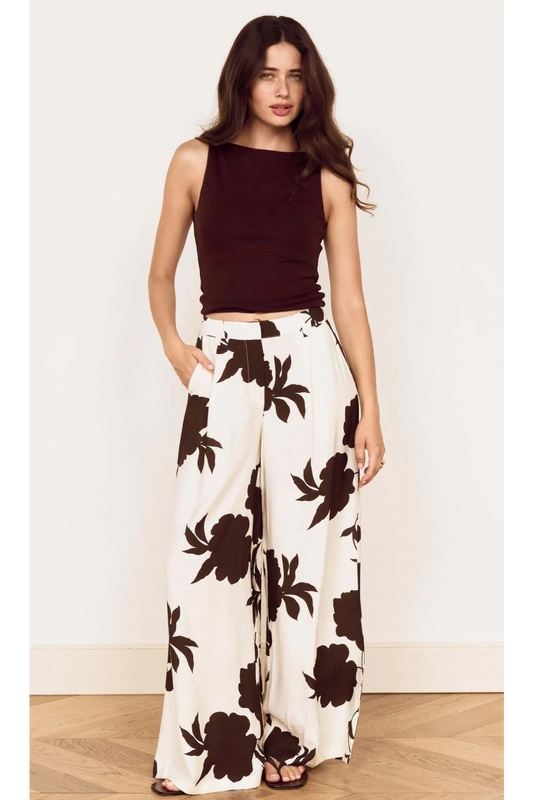MINKPINK - Elodie Wide Leg Pant - Choc/Floral