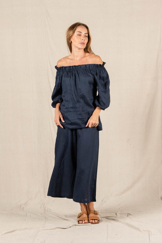 Mimi Linen Top - Midnight Blue