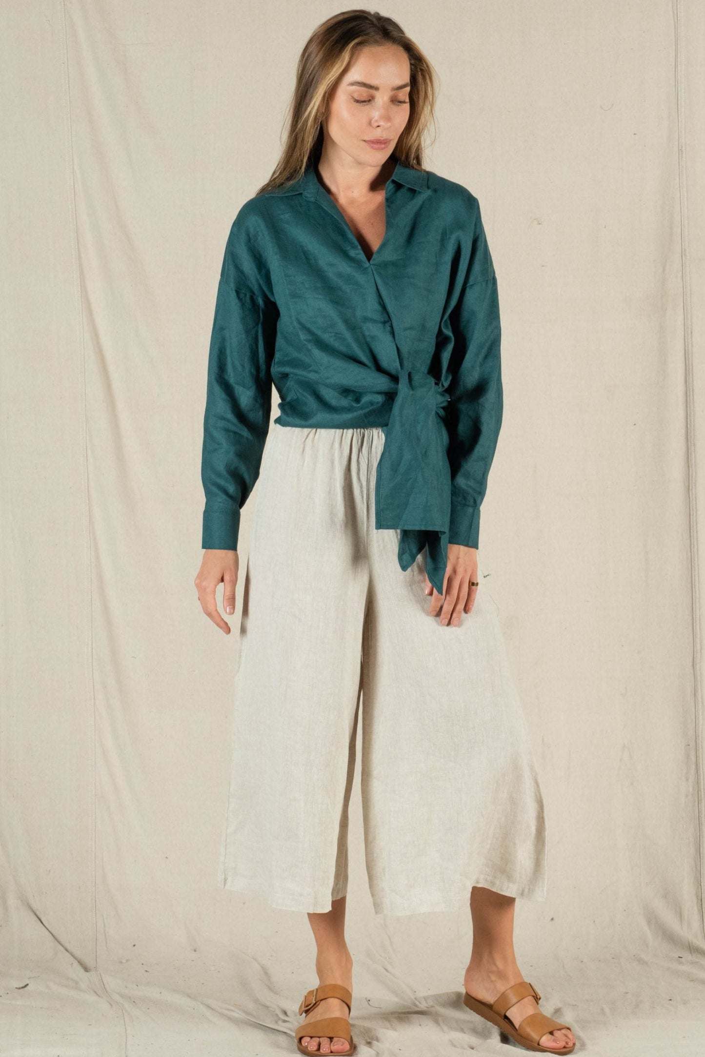 Cherie Linen Top - Deep Teal