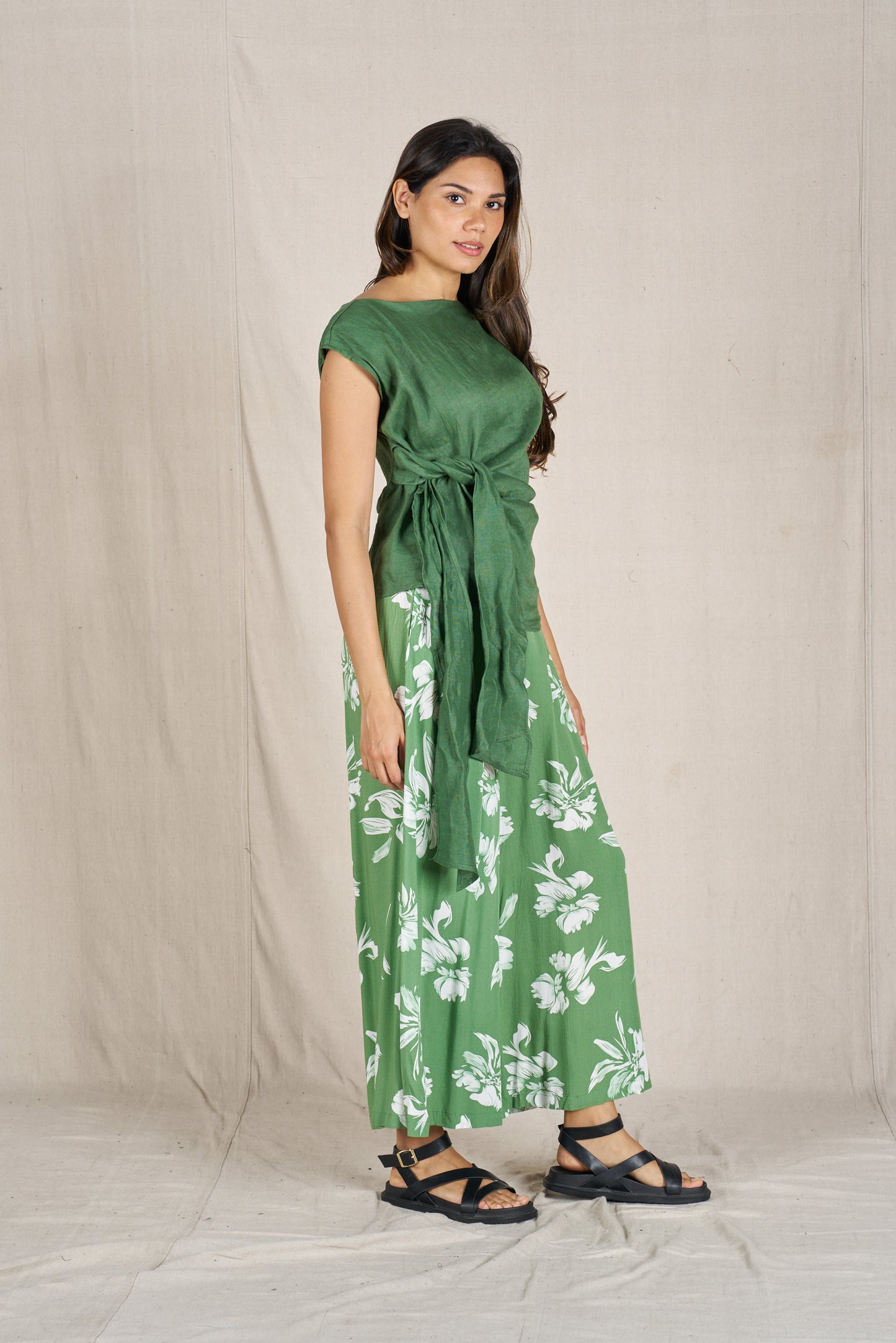 Riri Tie Linen Top - Forest