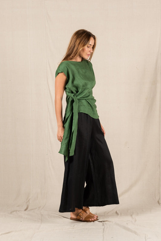 Riri Tie Linen Top - Forest