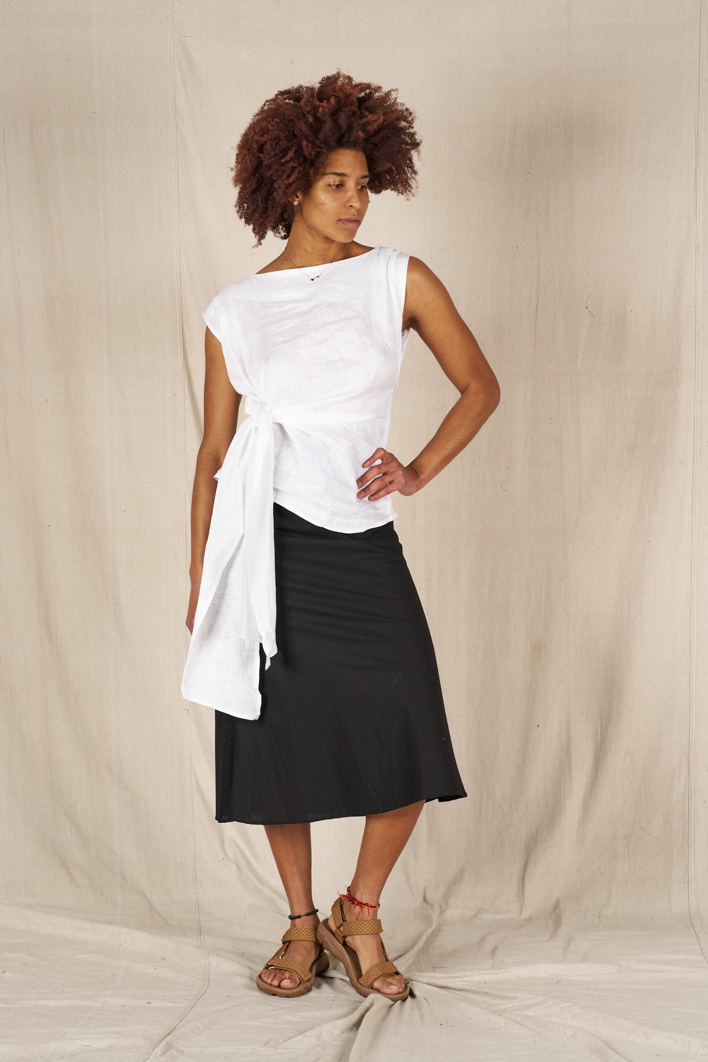 Riri Tie Linen Top - White