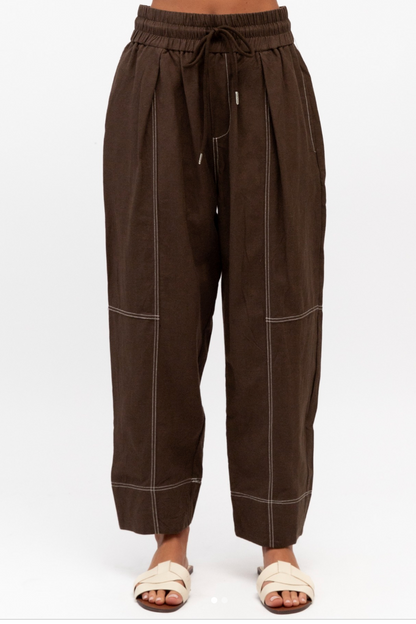 Stitched Up Contrast Pant - Chocolate