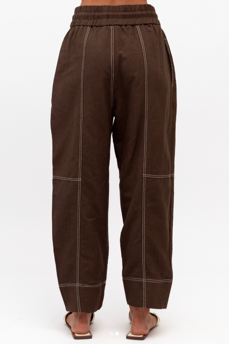 Stitched Up Contrast Pant - Chocolate