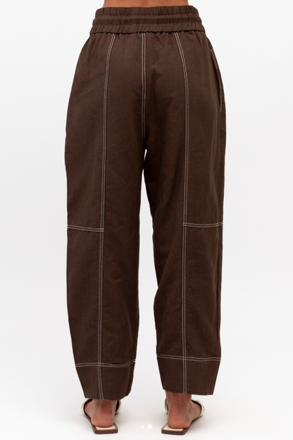Stitched Up Contrast Pant - Chocolate