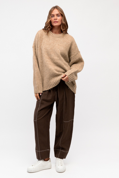 Stitched Up Contrast Pant - Chocolate