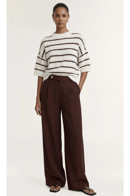 STAPLE THE LABEL - Pillat Stripe Knit Tee - Brown/White