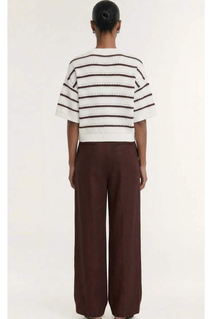STAPLE THE LABEL - Pillat Stripe Knit Tee - Brown/White