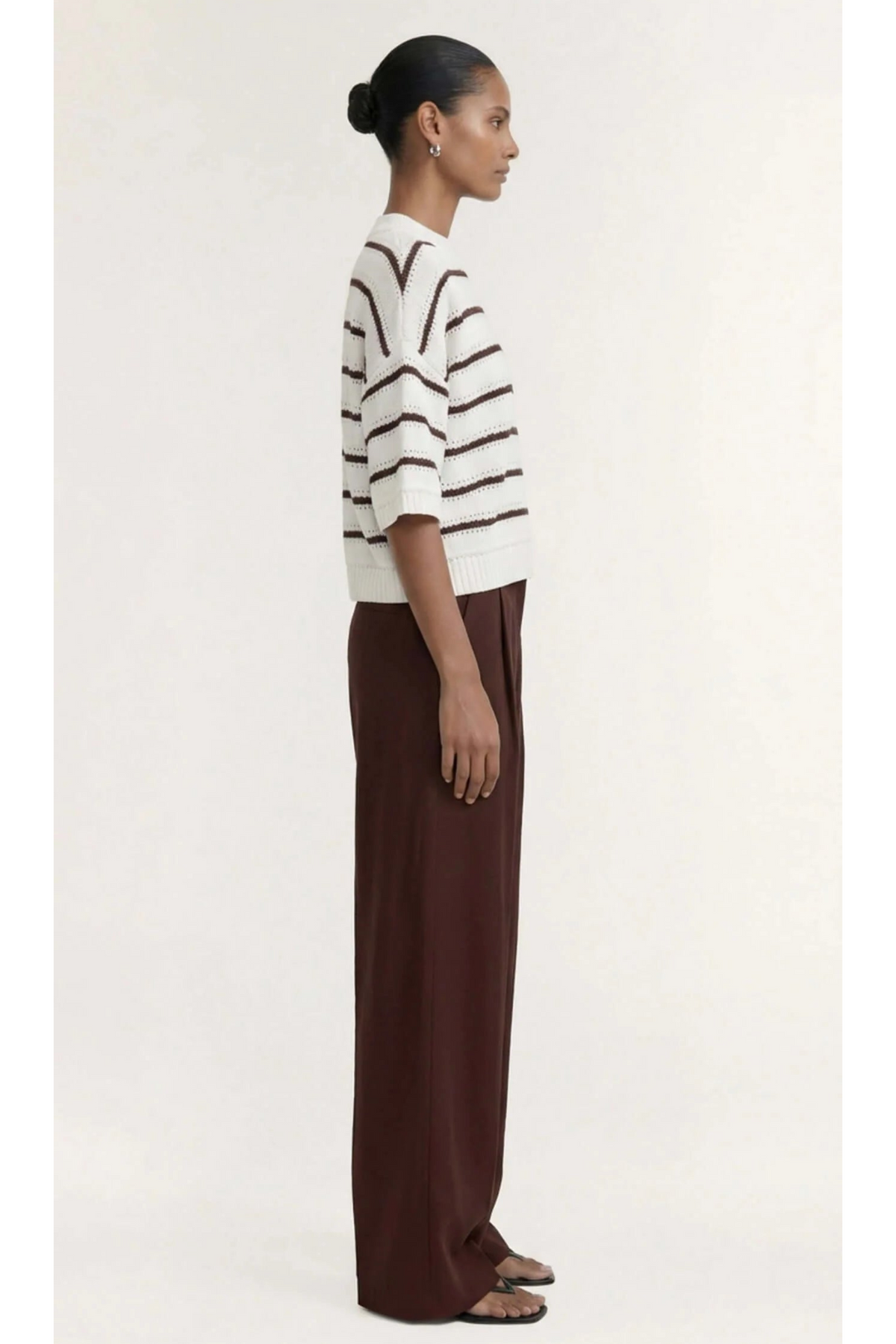 STAPLE THE LABEL - Pillat Stripe Knit Tee - Brown/White